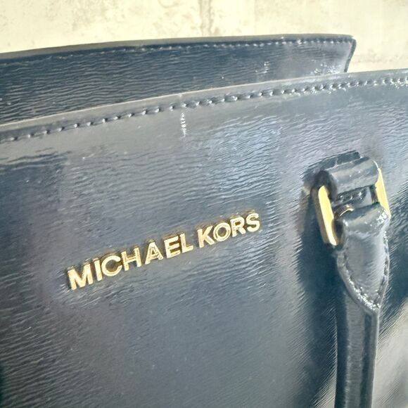 Michael Kors Selma Blue Patent Leather Tote Satchel Bag (stains) - Picture 7 of 8